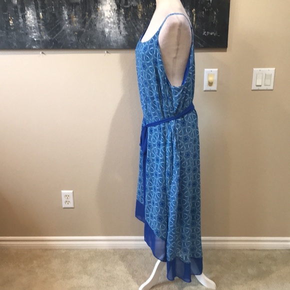 Lane Bryant Blue Floral Sheer Maxi Dress w/Hi-Low Hem Adjustable Tie Belt-22/24 - Picture 2 of 12